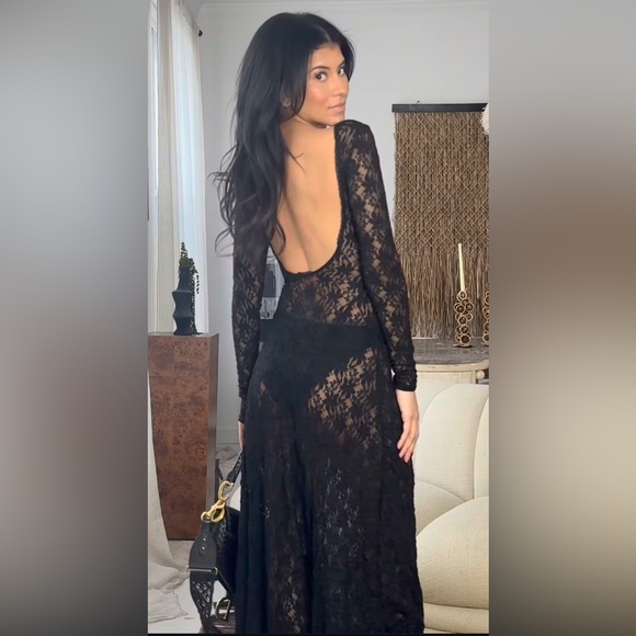 ZARA Black Lace Maxi Dress Long Sleeve Semi- sheer NWT - Picture 12 of 15